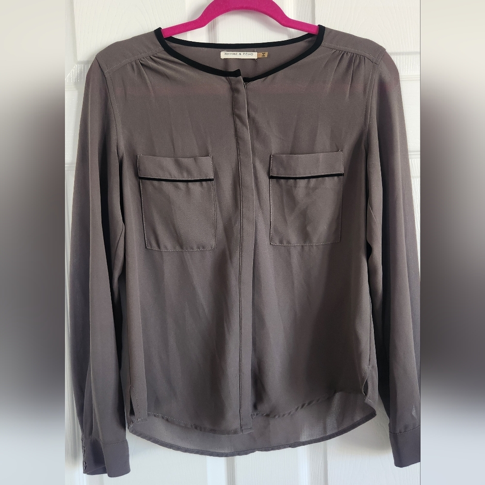 Taupe Blouse with Black Trim